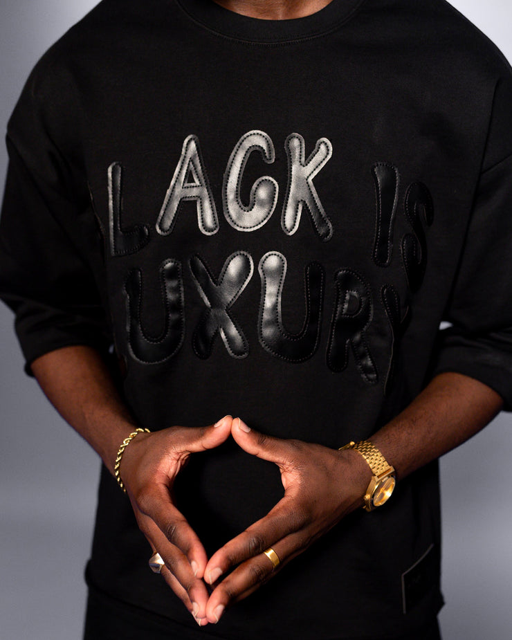 Black Is Luxury Cropped Heavyweight Tee – Leather Appliqué – BLK FRVR
