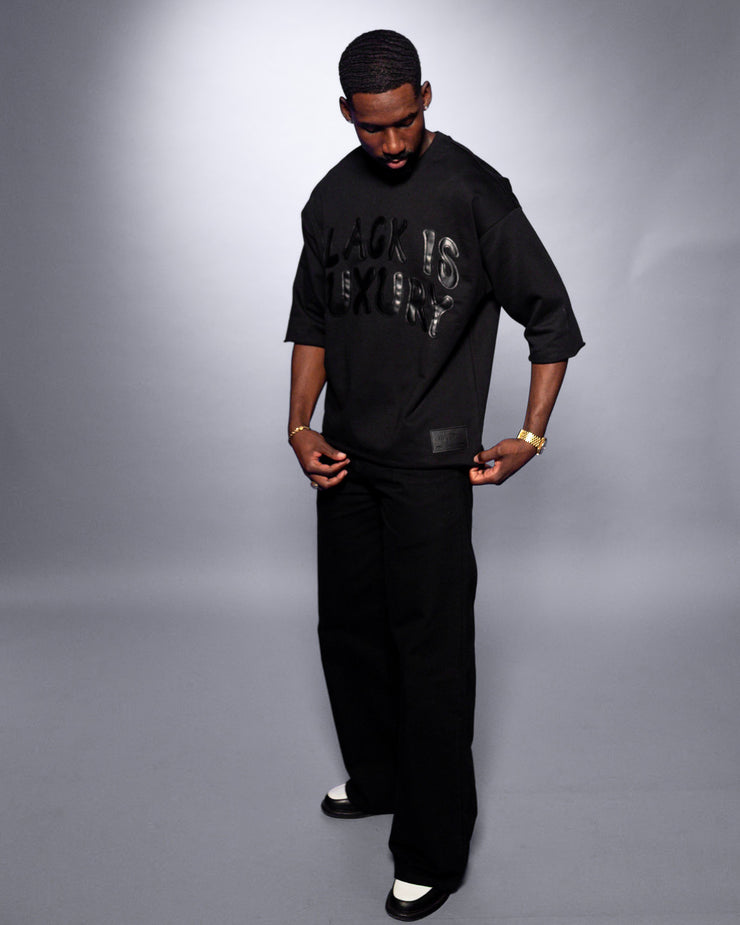 Black Is Luxury Cropped Heavyweight Tee – Leather Appliqué – BLK FRVR